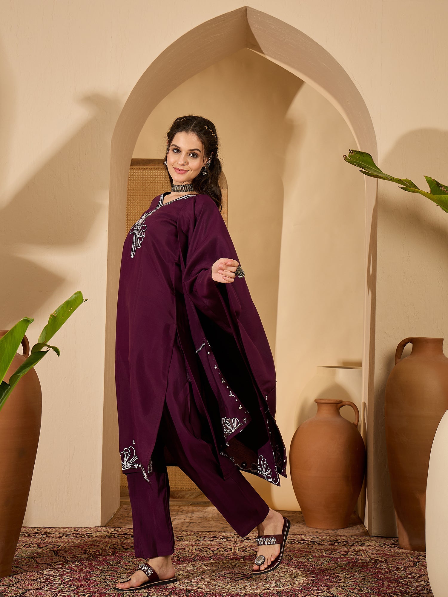 Joban Fashion Purple Silk Embroidery Readymade Kurta Set - Distacart