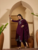 Joban Fashion Purple Silk Embroidery Readymade Kurta Set - Distacart