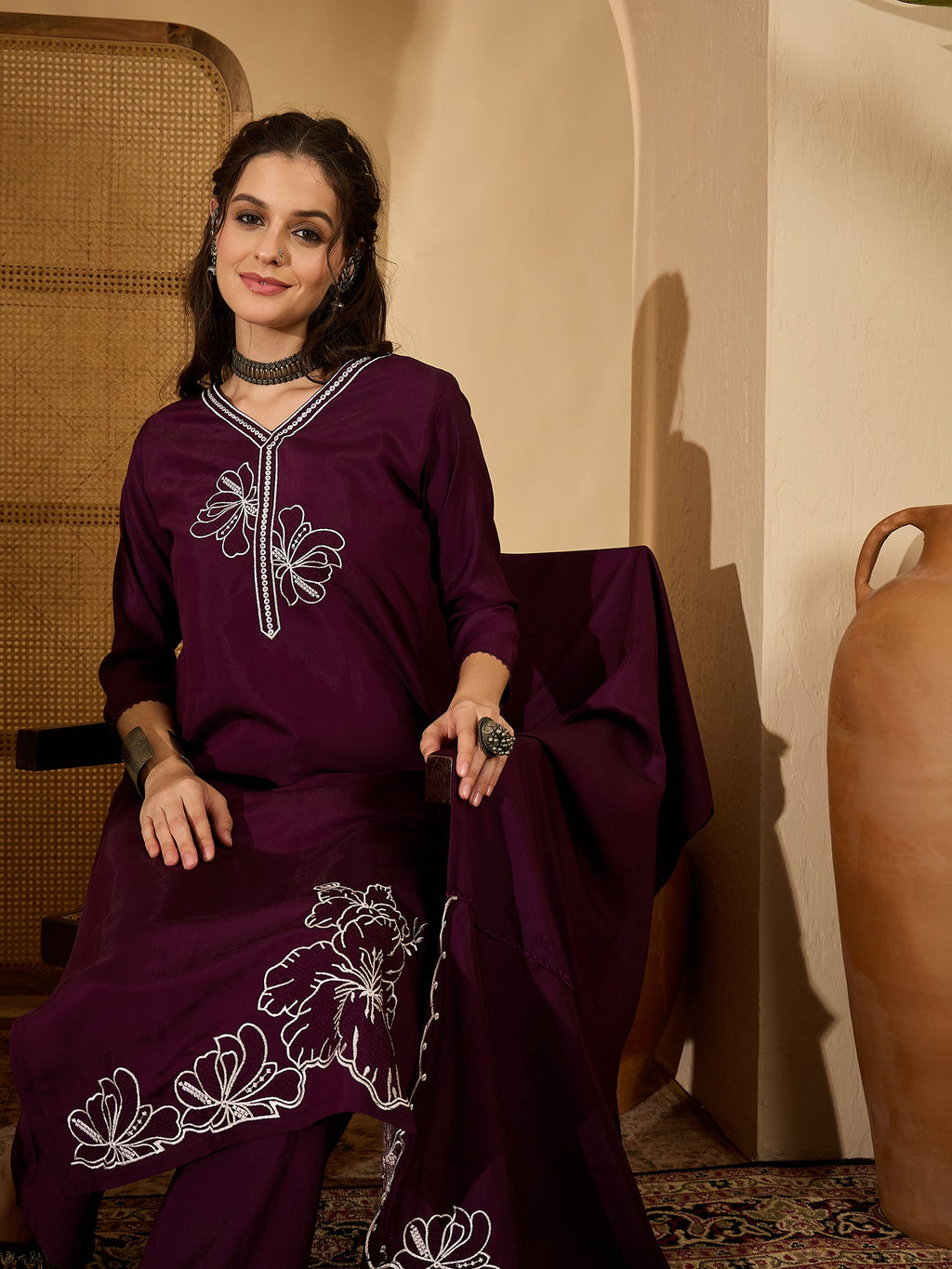 Joban Fashion Purple Silk Embroidery Readymade Kurta Set - Distacart
