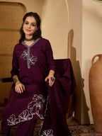 Joban Fashion Purple Silk Embroidery Readymade Kurta Set - Distacart