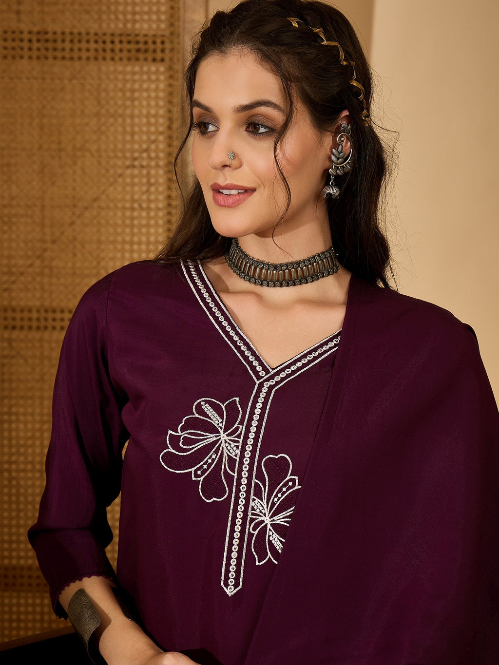 Joban Fashion Purple Silk Embroidery Readymade Kurta Set - Distacart