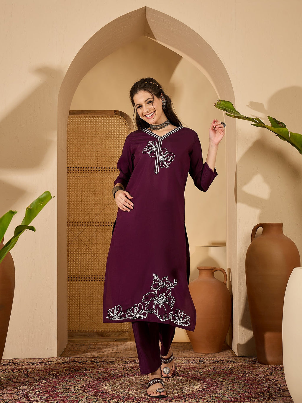 Joban Fashion Purple Silk Embroidery Readymade Kurta Set - Distacart