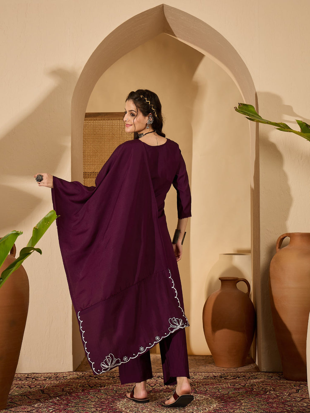 Joban Fashion Purple Silk Embroidery Readymade Kurta Set - Distacart