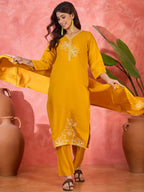 Joban Fashion Yellow Silk Embroidery Readymade Kurta Set - Distacart