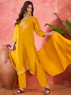 Joban Fashion Yellow Silk Embroidery Readymade Kurta Set - Distacart