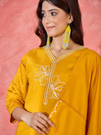 Joban Fashion Yellow Silk Embroidery Readymade Kurta Set - Distacart