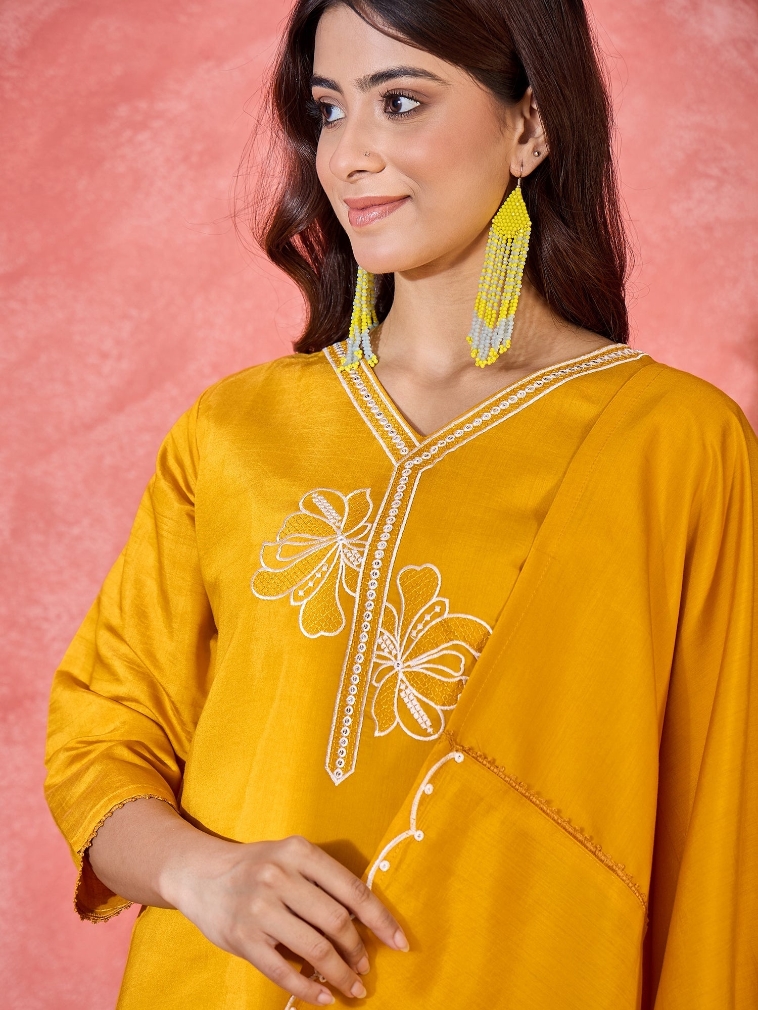 Joban Fashion Yellow Silk Embroidery Readymade Kurta Set - Distacart
