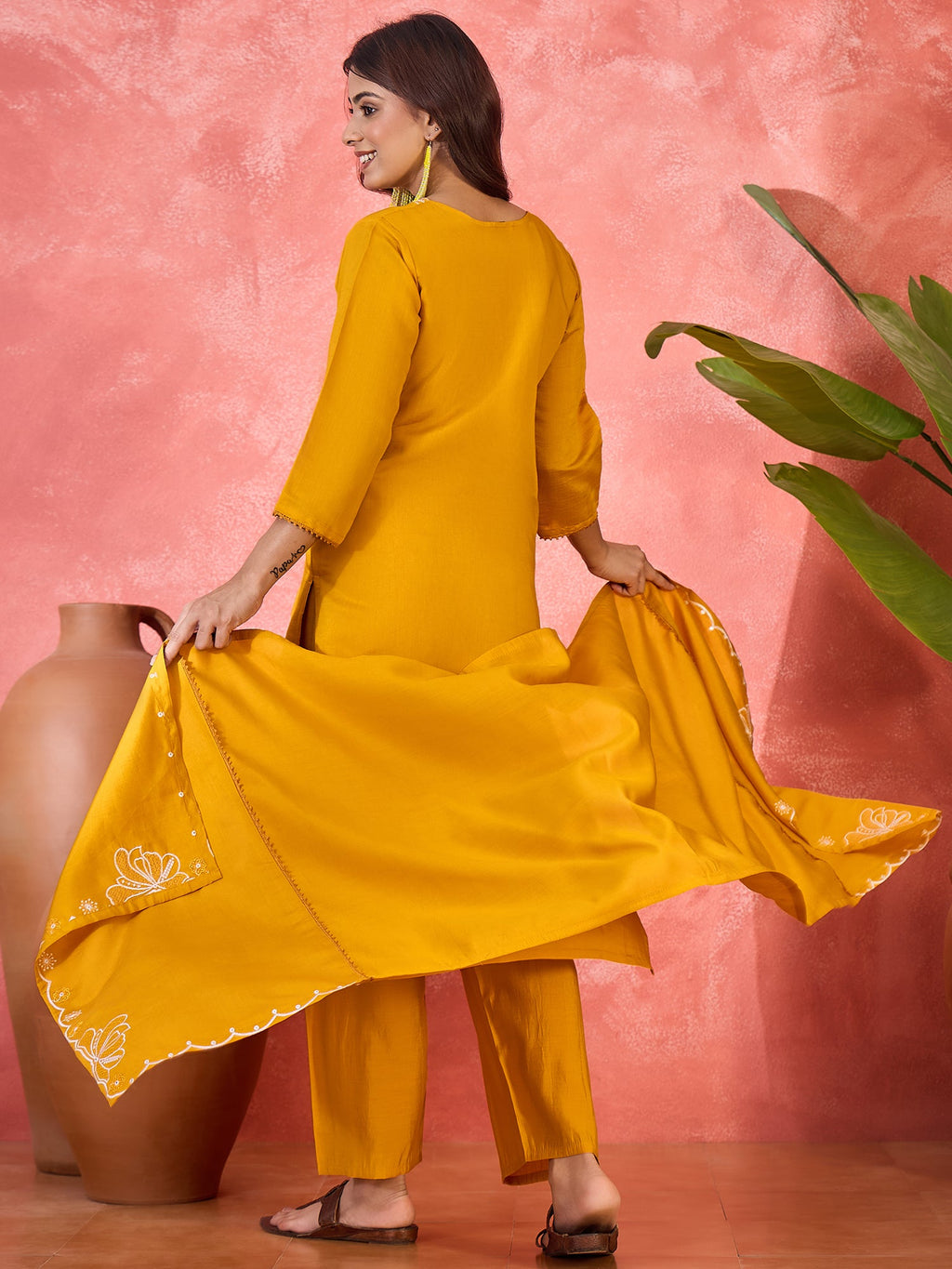 Joban Fashion Yellow Silk Embroidery Readymade Kurta Set - Distacart