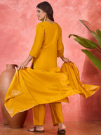 Joban Fashion Yellow Silk Embroidery Readymade Kurta Set - Distacart