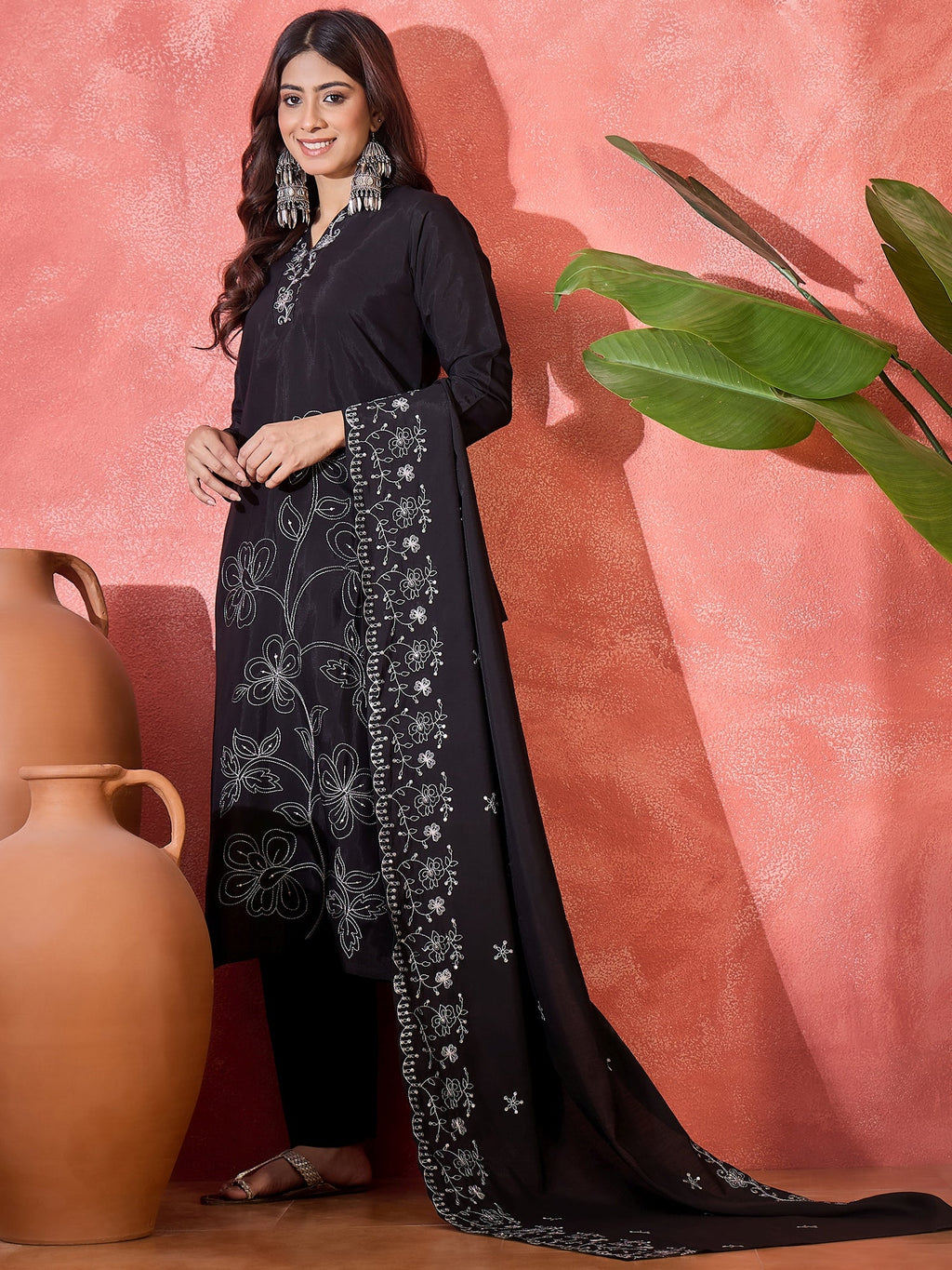 Joban Fashion Black Silk Embroidery Readymade Kurta Set - Distacart