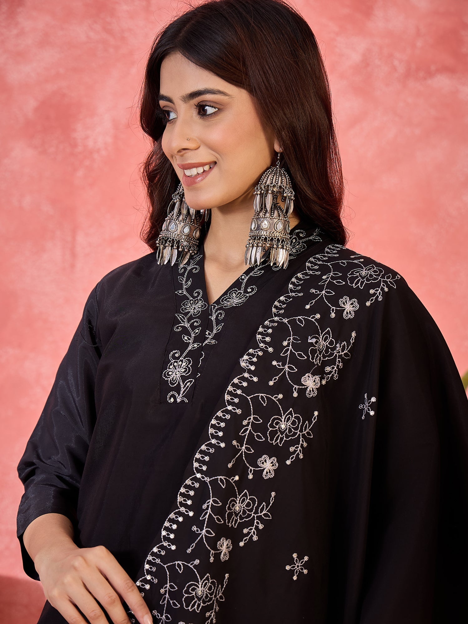 Joban Fashion Black Silk Embroidery Readymade Kurta Set - Distacart