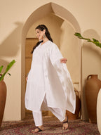 Joban Fashion White Silk Embroidery Readymade Kurta Set - Distacart
