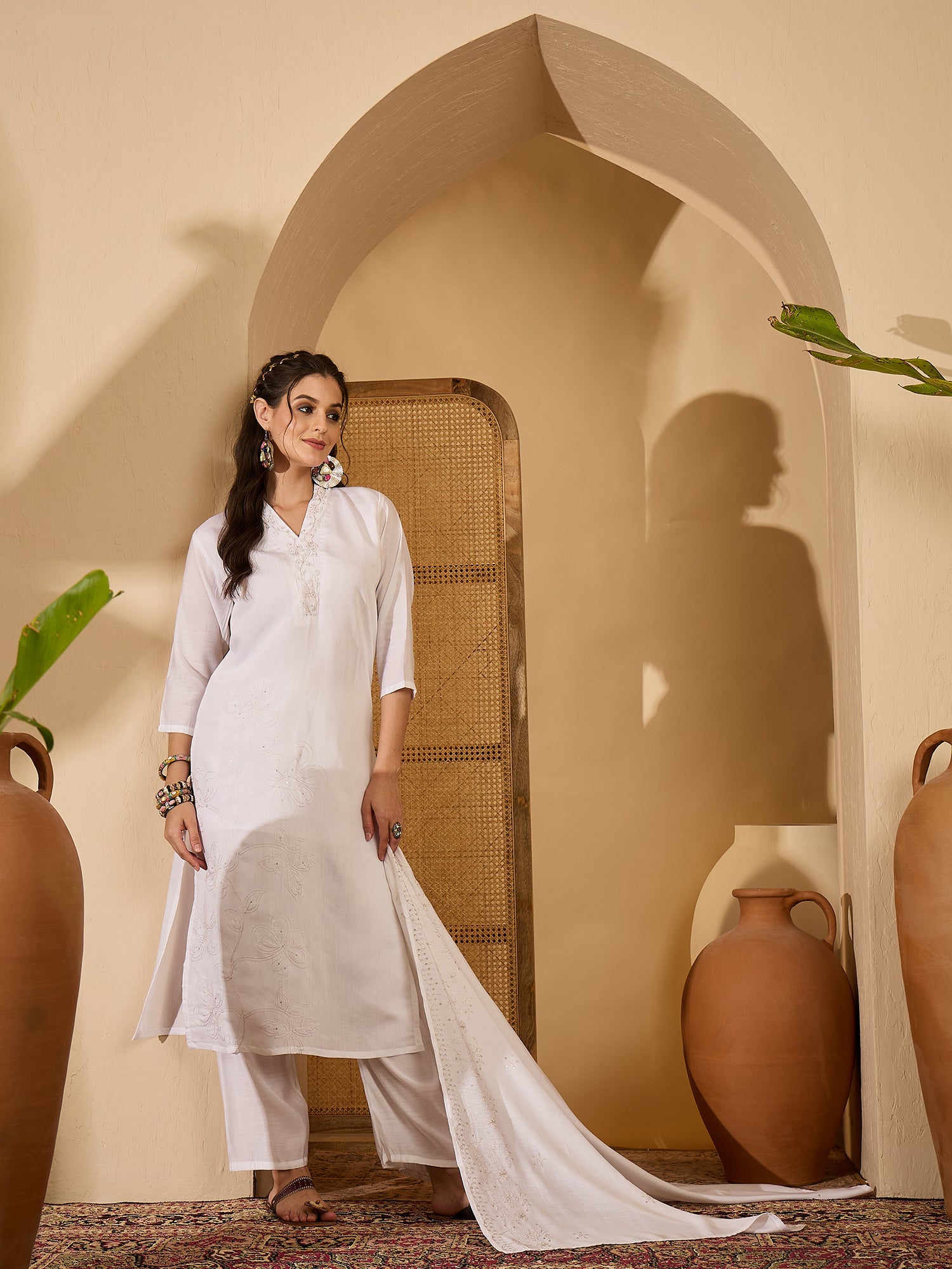 Joban Fashion White Silk Embroidery Readymade Kurta Set - Distacart