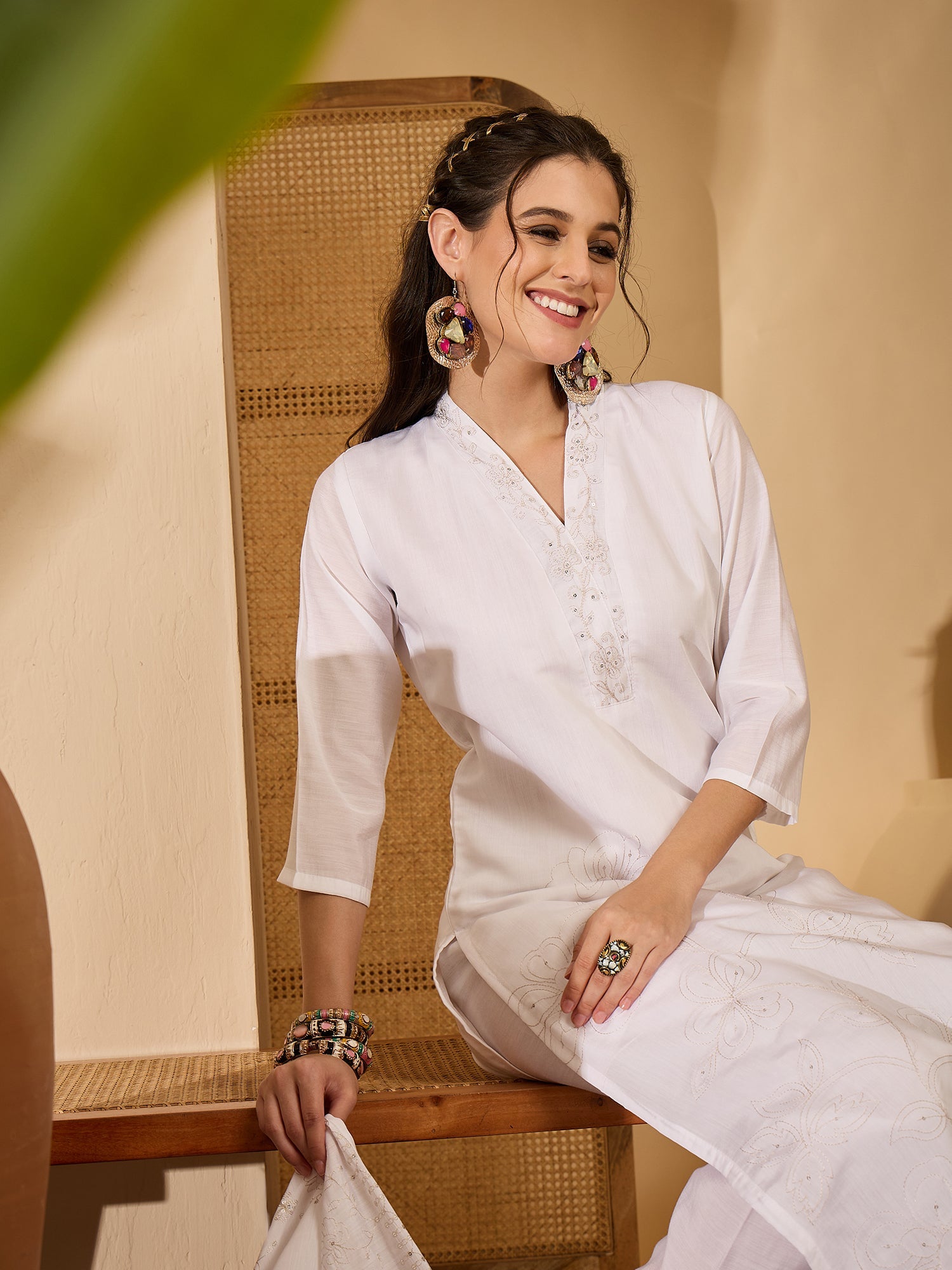 Joban Fashion White Silk Embroidery Readymade Kurta Set - Distacart