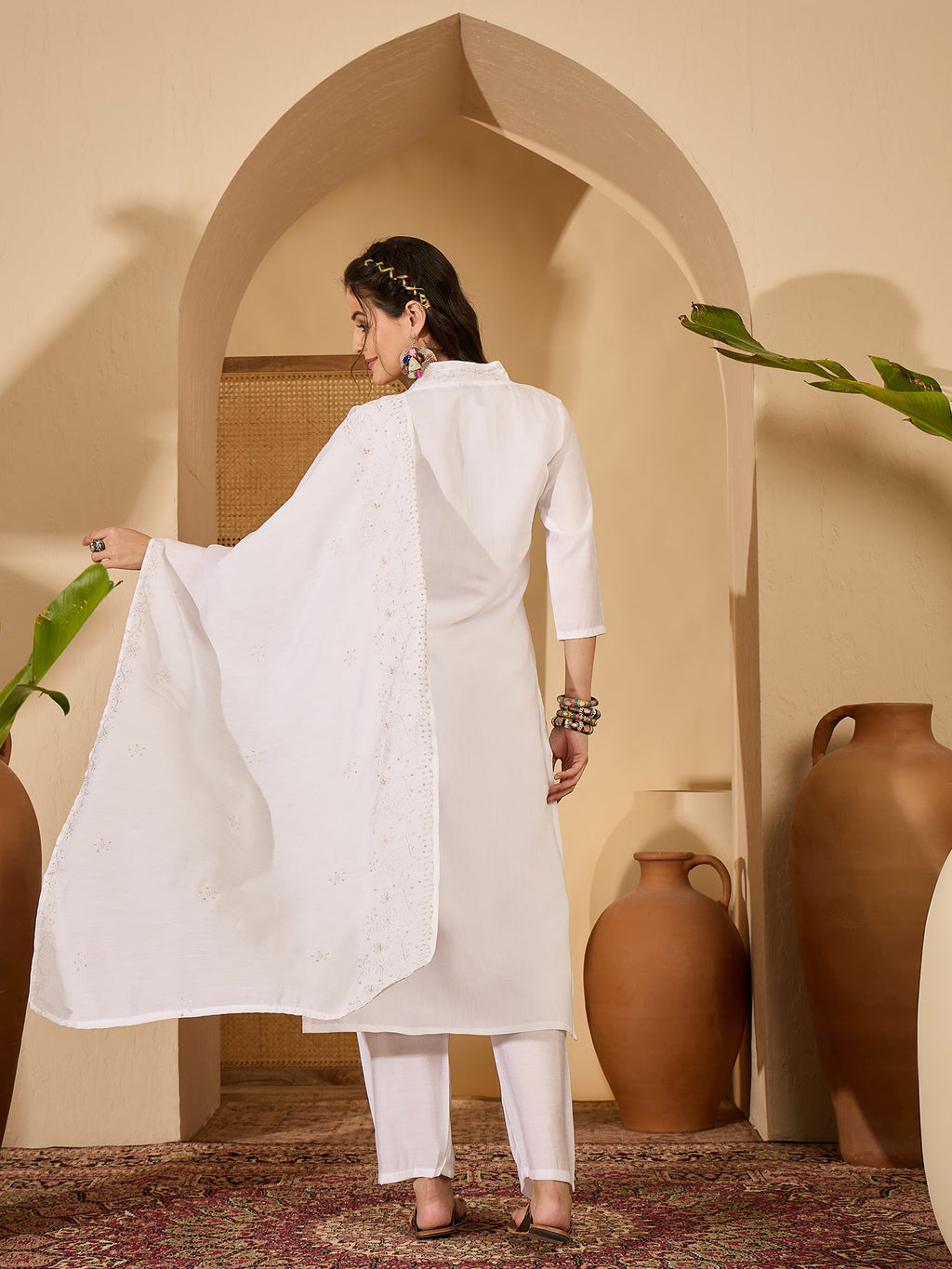 Joban Fashion White Silk Embroidery Readymade Kurta Set - Distacart