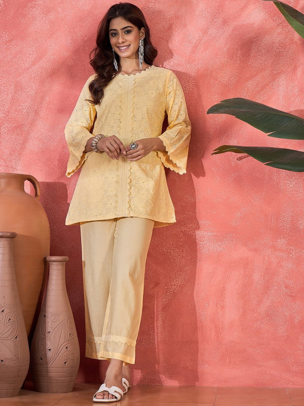 Joban Fashion Cream Cotton Embroidery Readymade Kurta Set - Distacart
