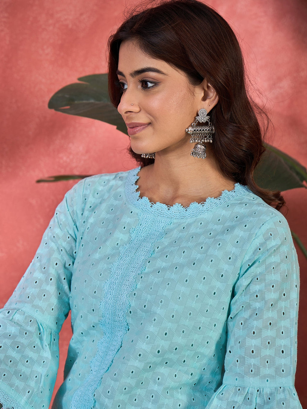 Joban Fashion Sky Blue Cotton Embroidery Readymade Kurta Set - Distacart