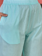 Joban Fashion Sky Blue Cotton Embroidery Readymade Kurta Set - Distacart