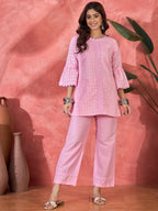 Joban Fashion Pink Cotton Embroidery Readymade Kurta Set - Distacart
