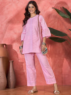Joban Fashion Pink Cotton Embroidery Readymade Kurta Set - Distacart
