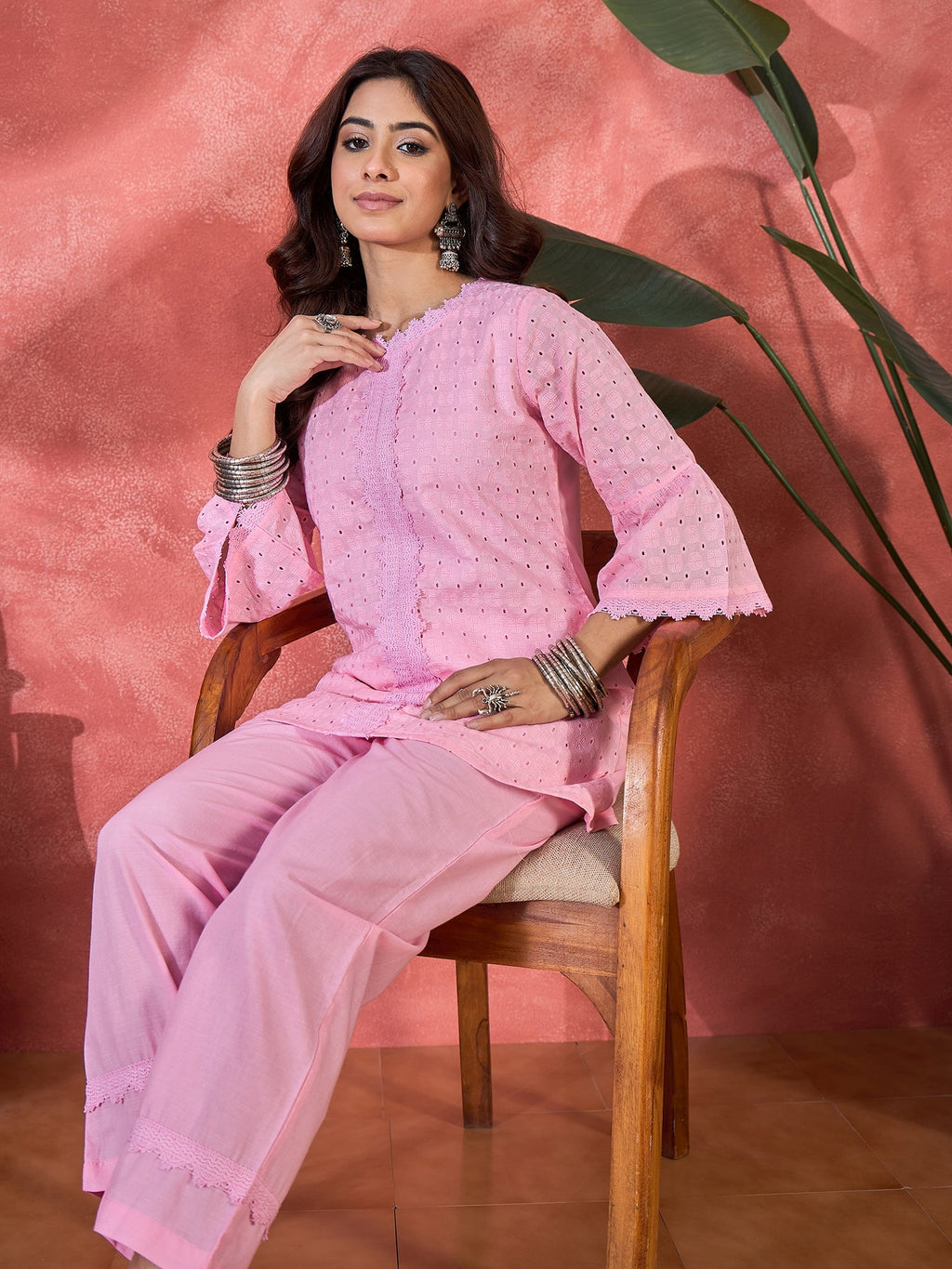 Joban Fashion Pink Cotton Embroidery Readymade Kurta Set - Distacart