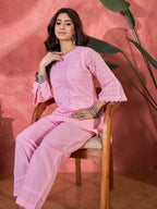 Joban Fashion Pink Cotton Embroidery Readymade Kurta Set - Distacart