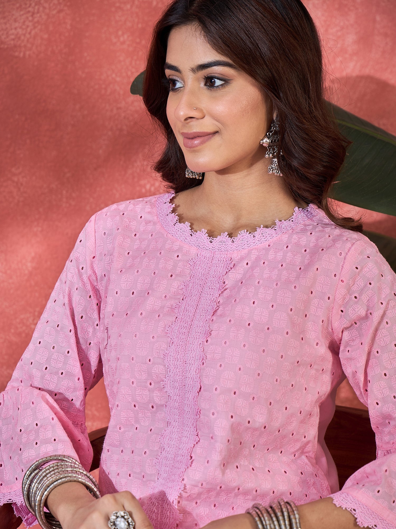 Joban Fashion Pink Cotton Embroidery Readymade Kurta Set - Distacart