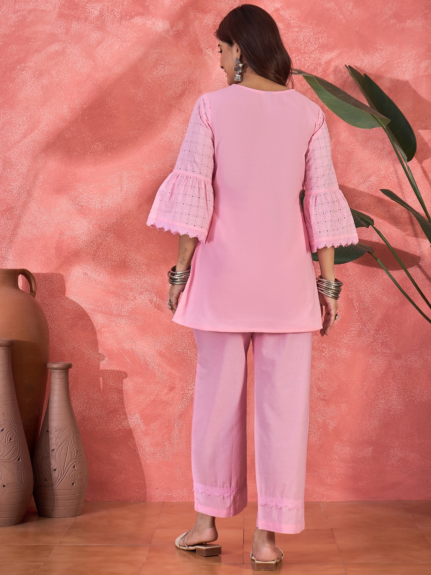 Joban Fashion Pink Cotton Embroidery Readymade Kurta Set - Distacart