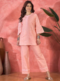 Joban Fashion Peach Cotton Embroidery Readymade Kurta Set - Distacart