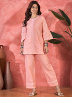 Joban Fashion Peach Cotton Embroidery Readymade Kurta Set - Distacart