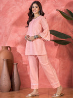Joban Fashion Peach Cotton Embroidery Readymade Kurta Set - Distacart
