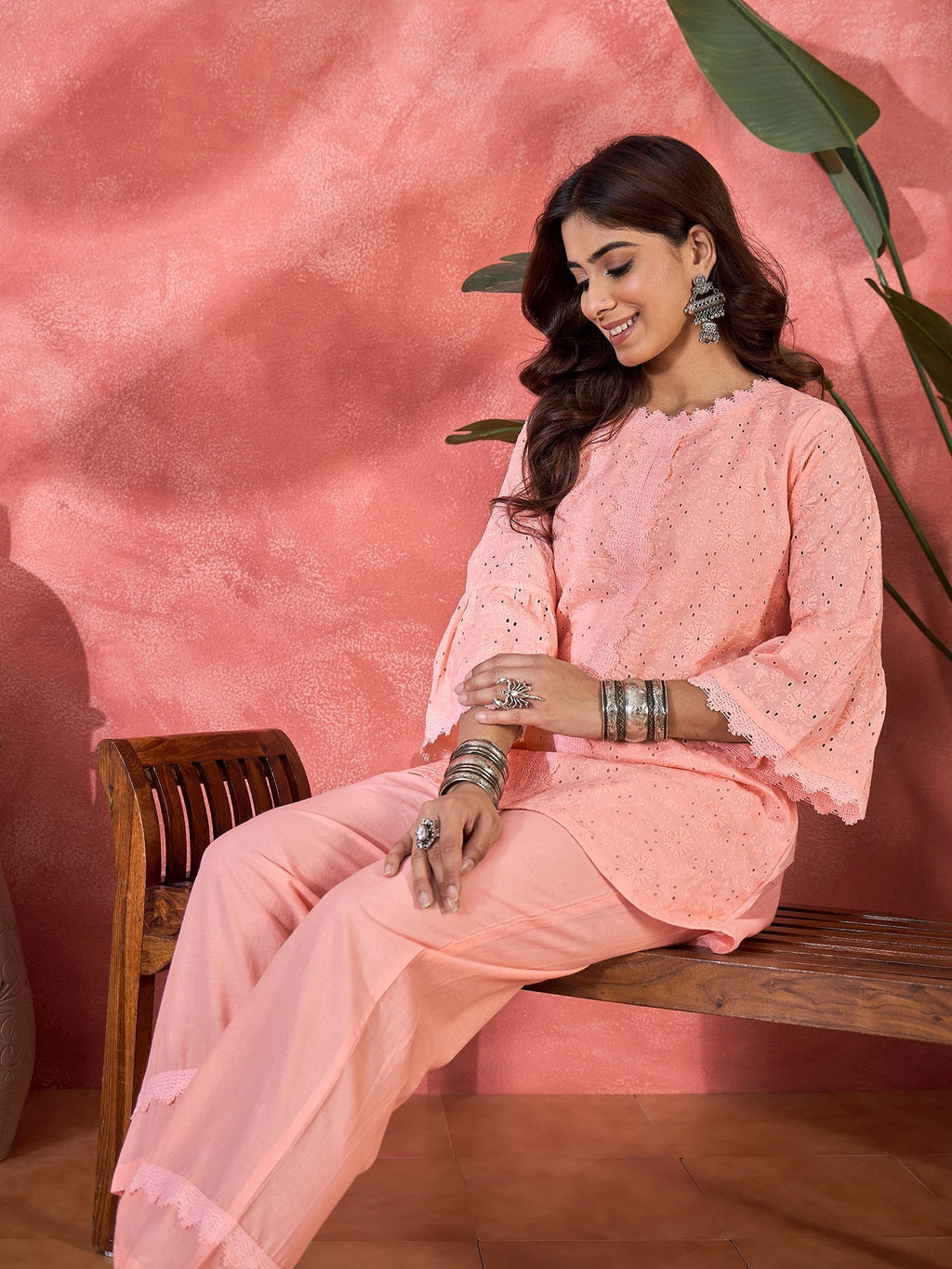 Joban Fashion Peach Cotton Embroidery Readymade Kurta Set - Distacart