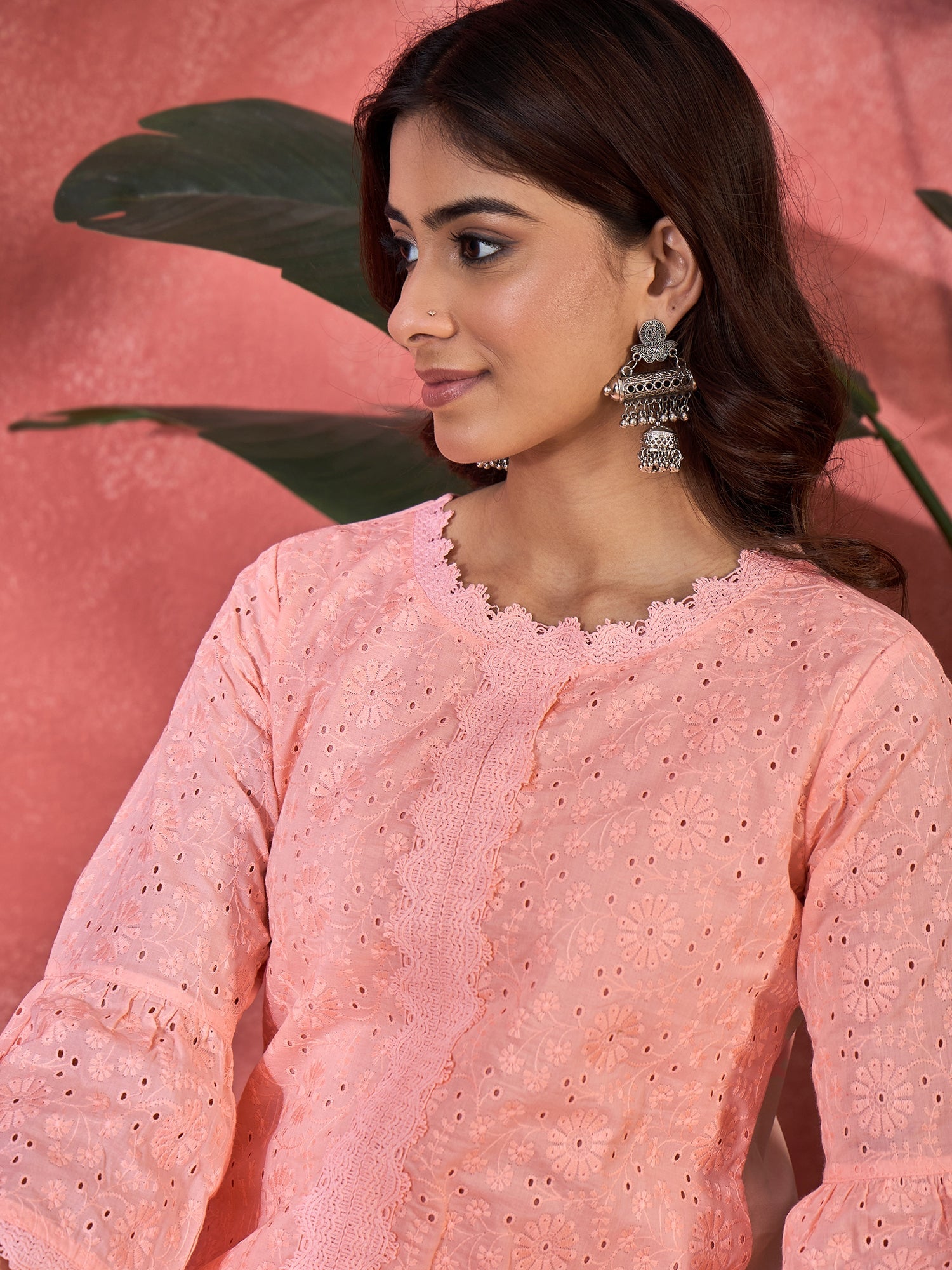 Joban Fashion Peach Cotton Embroidery Readymade Kurta Set - Distacart