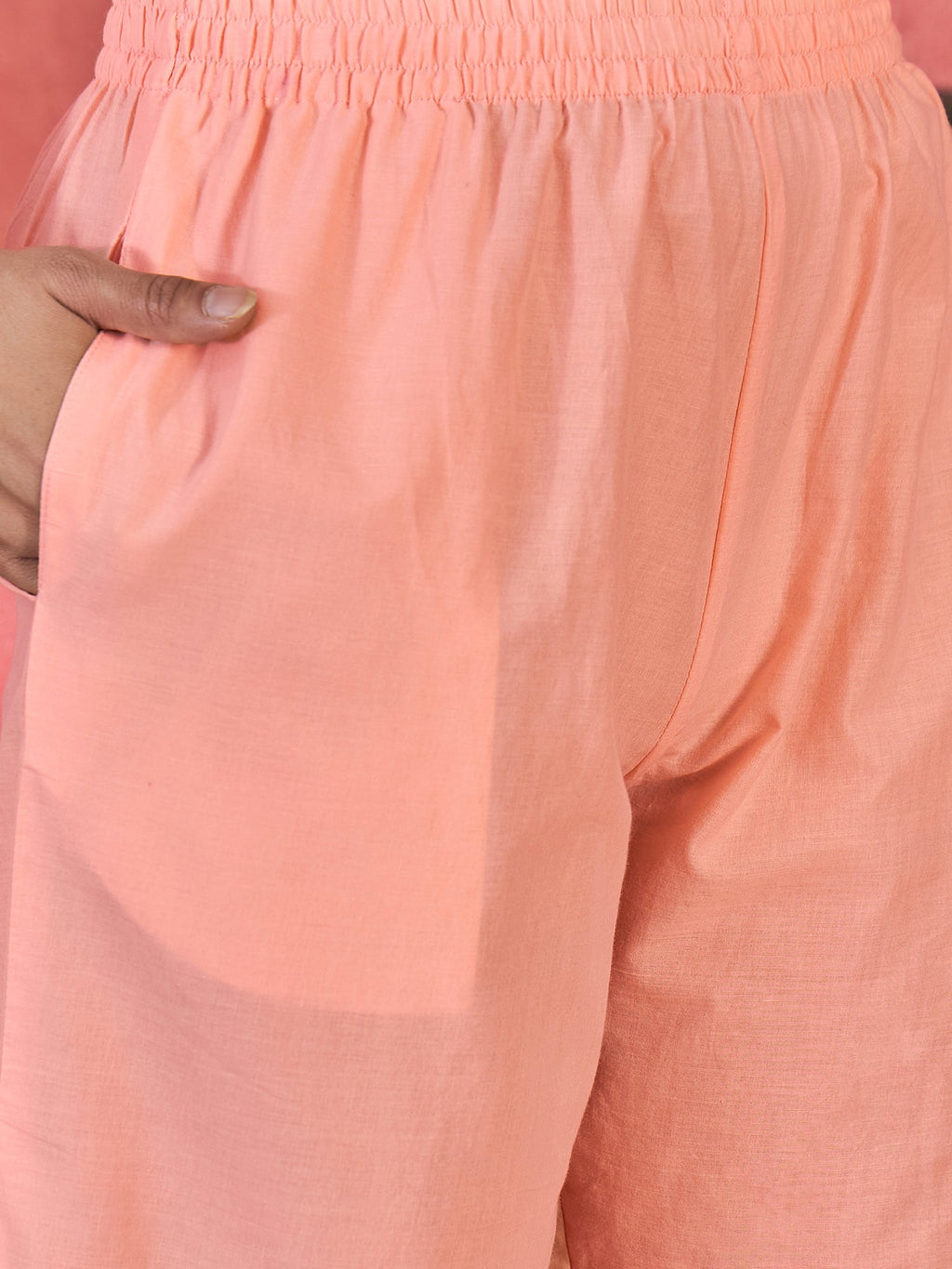 Joban Fashion Peach Cotton Embroidery Readymade Kurta Set - Distacart