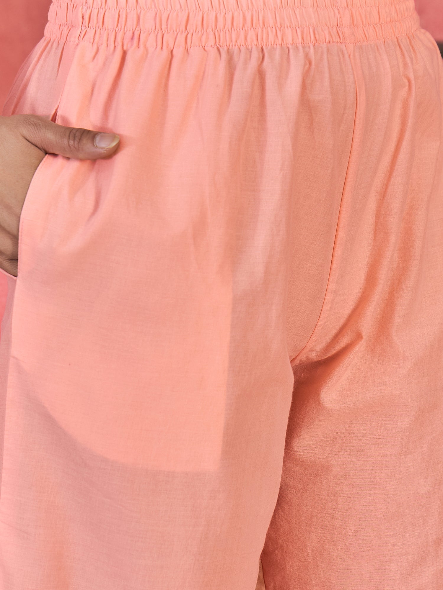 Joban Fashion Peach Cotton Embroidery Readymade Kurta Set - Distacart