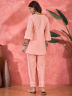 Joban Fashion Peach Cotton Embroidery Readymade Kurta Set - Distacart