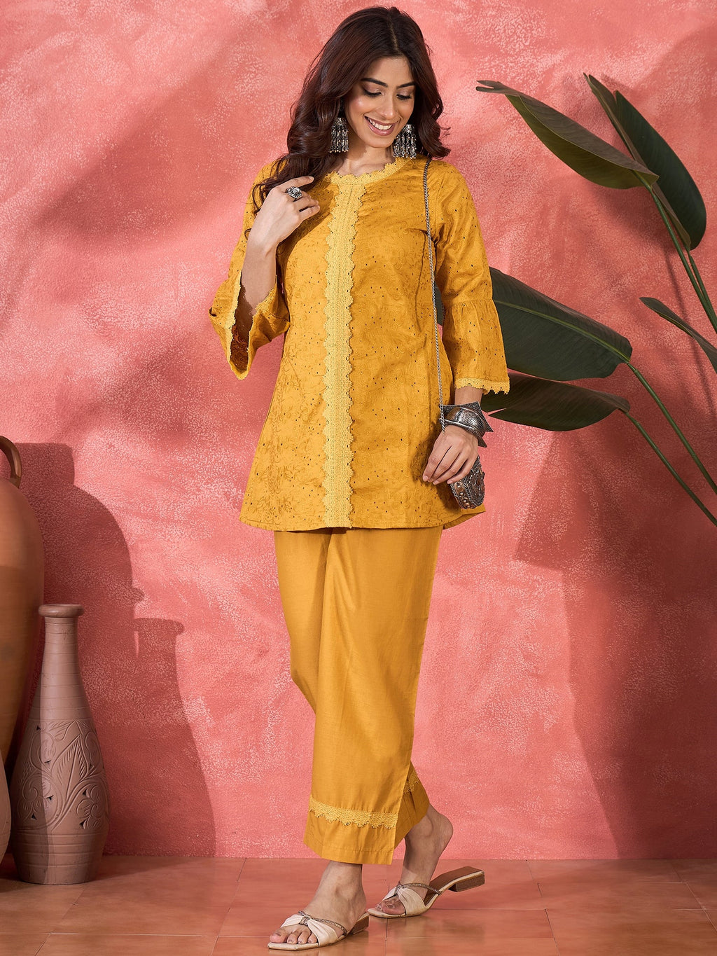 Joban Fashion Mustard Cotton Embroidery Readymade Kurta Set - Distacart