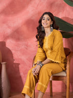 Joban Fashion Mustard Cotton Embroidery Readymade Kurta Set - Distacart