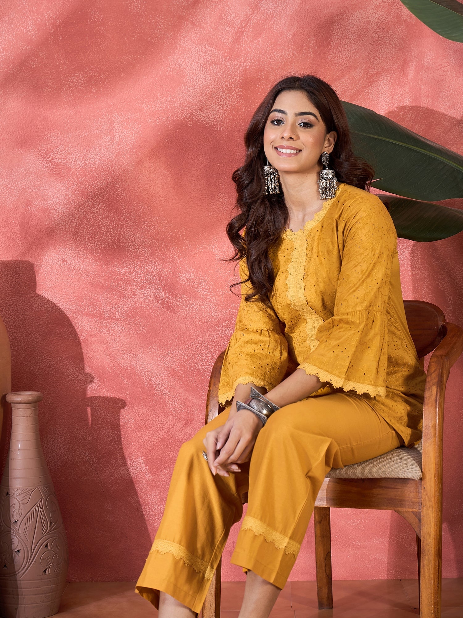 Joban Fashion Mustard Cotton Embroidery Readymade Kurta Set - Distacart