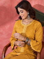 Joban Fashion Mustard Cotton Embroidery Readymade Kurta Set - Distacart