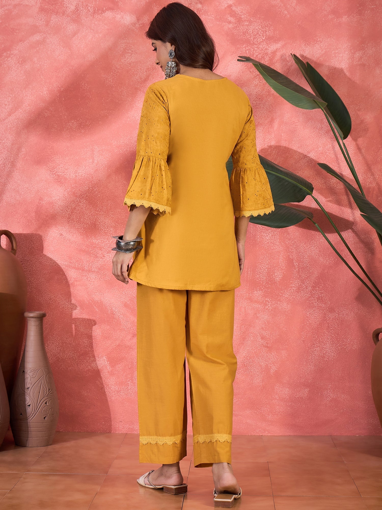 Joban Fashion Mustard Cotton Embroidery Readymade Kurta Set - Distacart