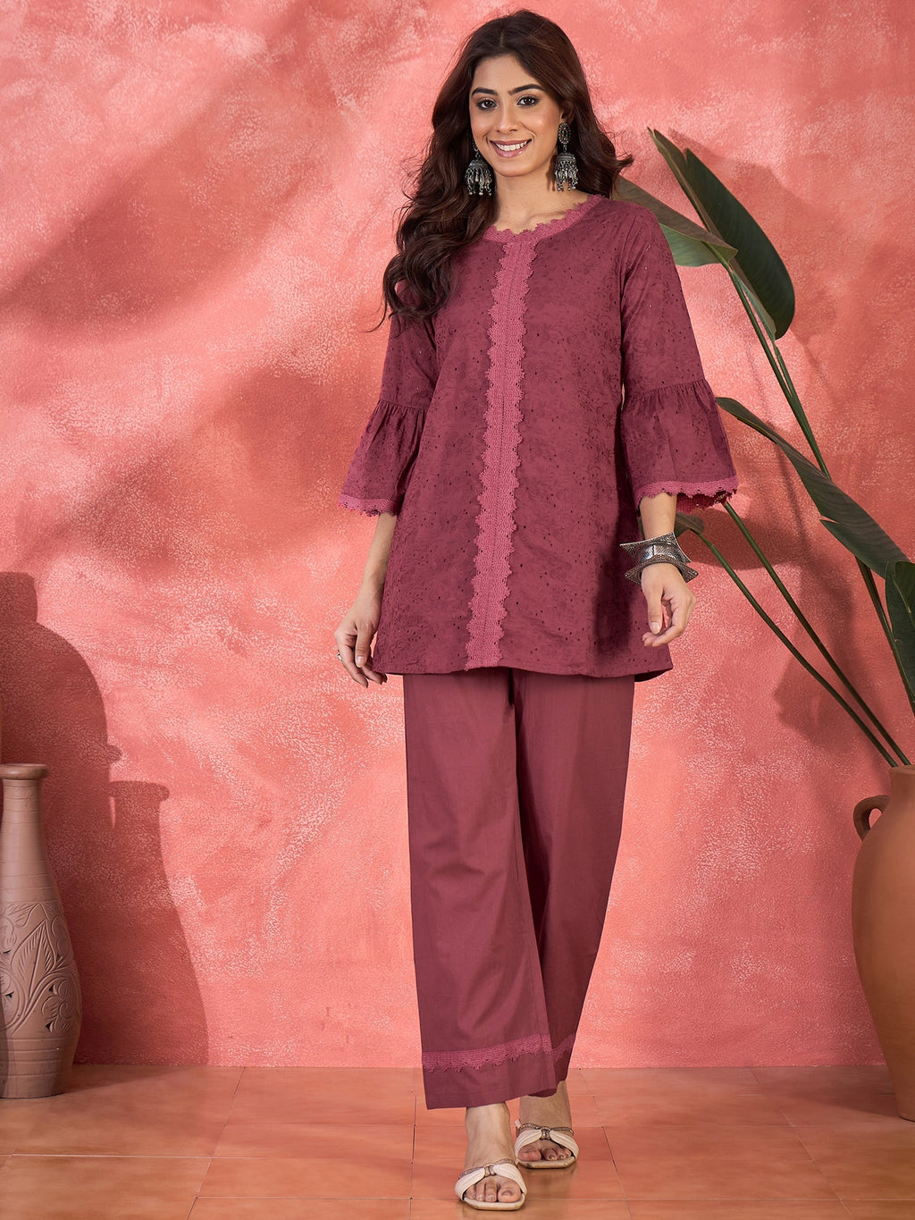 Joban Fashion Maroon Cotton Embroidery Readymade Kurta Set - Distacart