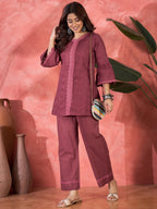 Joban Fashion Maroon Cotton Embroidery Readymade Kurta Set - Distacart
