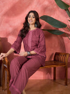 Joban Fashion Maroon Cotton Embroidery Readymade Kurta Set - Distacart