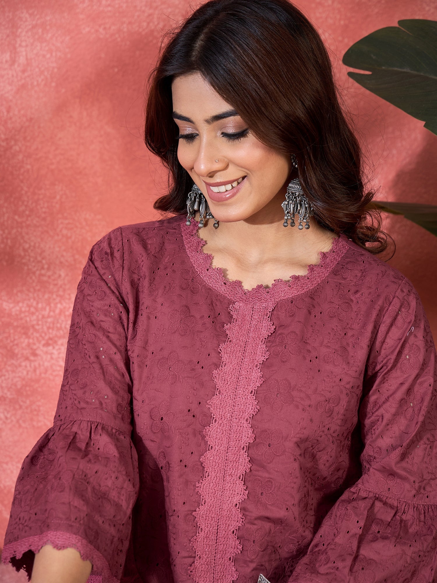 Joban Fashion Maroon Cotton Embroidery Readymade Kurta Set - Distacart