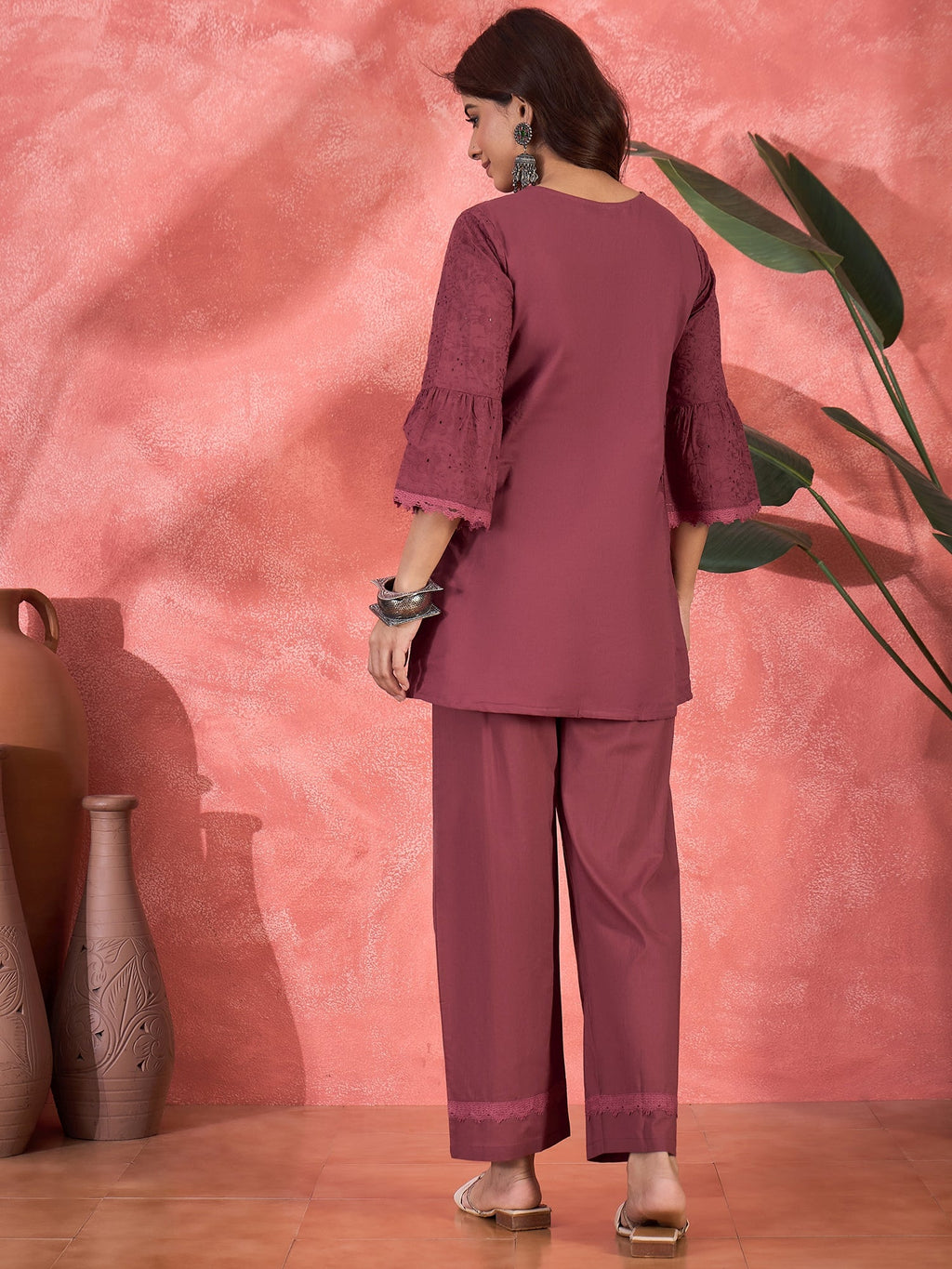 Joban Fashion Maroon Cotton Embroidery Readymade Kurta Set - Distacart