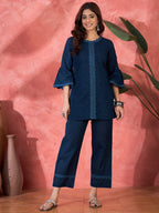 Joban Fashion Navy Blue Cotton Embroidery Readymade Kurta Set - Distacart
