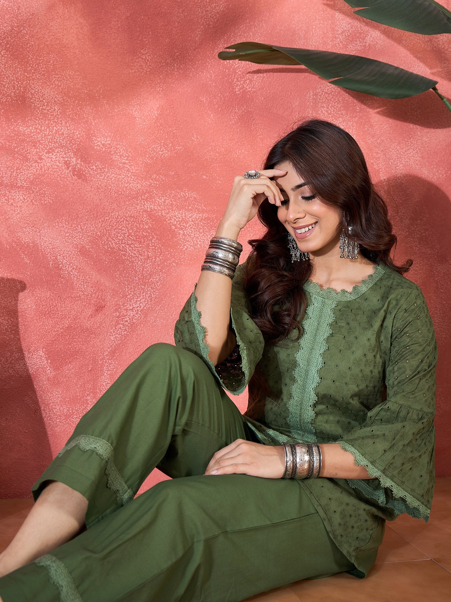 Joban Fashion Green Cotton Embroidery Readymade Kurta Set - Distacart