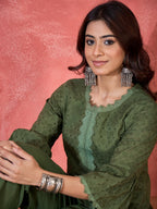 Joban Fashion Green Cotton Embroidery Readymade Kurta Set - Distacart