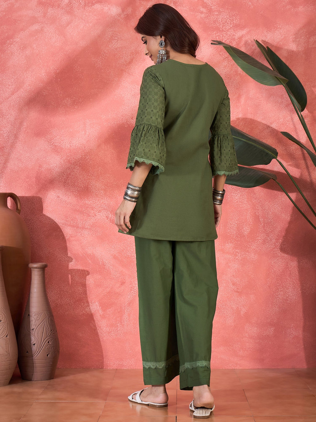Joban Fashion Green Cotton Embroidery Readymade Kurta Set - Distacart
